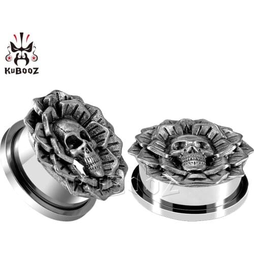 Wholesale Price Stainless Steel Flower Skull Head Ear Tunnels Stretchers Body Piercing Jewelry Earring Gauges Expanders 38PCS
