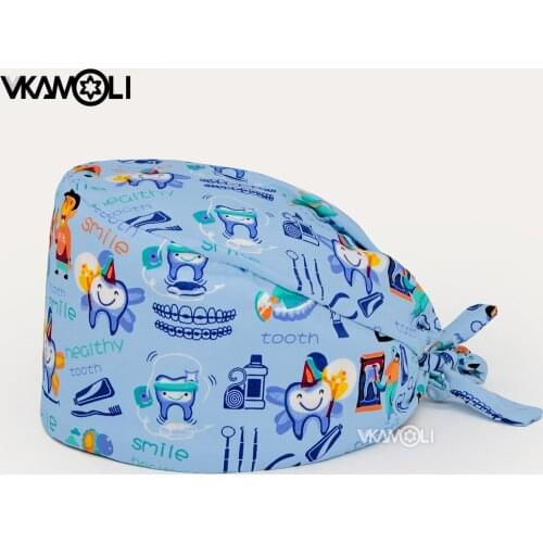 Wholesale prices high quality Tooth pattern printing Cotton Scrubs Cap beauty Men and Women Scrubs hat lab service Nursing Cap
