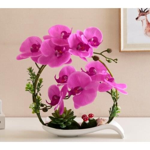 Creative Postoral Butterfly Orchid PU Artificial Flower SetHome Decoration Ornament Office Simulation Vase Phalaenopsis Figurine