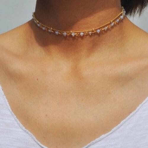 Vintage Delicate Opal Stone Beads Choker Necklace for Women Double Layer Geometric Neck Chocker Necklace Jewelry Kolye YN1496