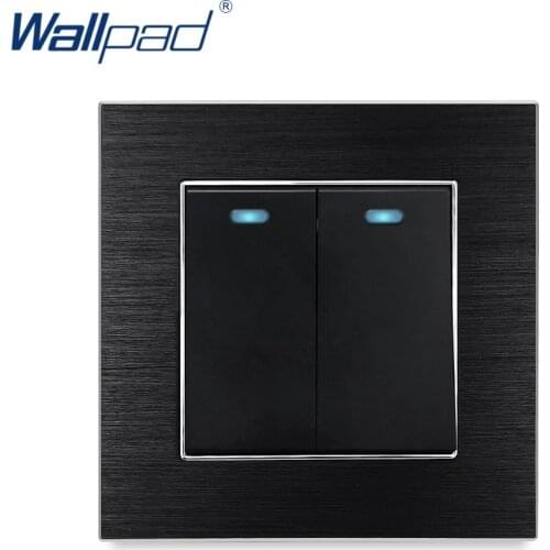 New Arrival 2 Gang 1 Way 2 Way With LED Indicator Wallpad Luxury Wall Light Switch Satin Metal Panel Push Button Switches