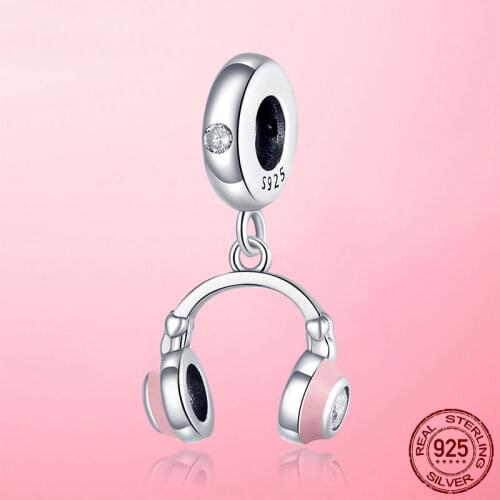 925 Sterling Silver Headphones Dangle Charm pendant Beads fit Original Pandora Bracelet Necklace Silver Jewelry Christmas Gift