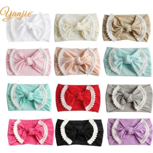 12pcs/lot Pom Pom Trim Nylon Headband For Girls 2021 Soft Elastic Nylon Hair Bow Head Wrap Kids Solid Hair Band Hair Accessories