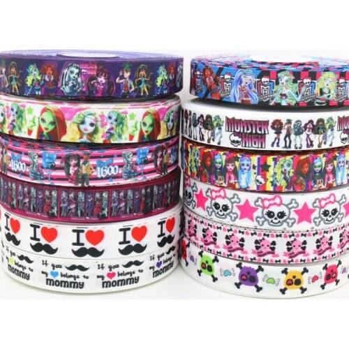 7/8'' Free shipping monster skull letter printed grosgrain ribbon hair bow headwear party decoration wholesale OEM 22mm D27