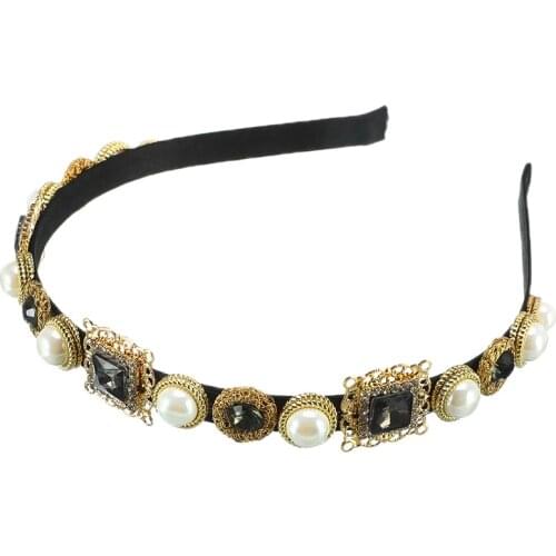 Baroque Rose Crystal Headband Headwear For Women Girl Wedding Hair Jewelry Gold Metal Carved Green Gem Queen Crown Tiara