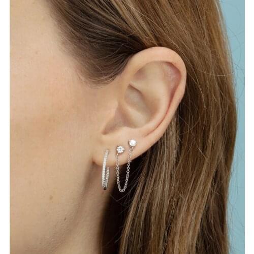 2020 New Simple Double Crystal Stud Earrings for Women Minimalist Gold Silver Color Long Chain Earrings Female Statement Jewelry