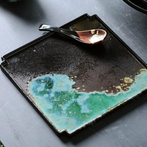 Japanese style steak plate ceramic dinner plate square plate ceramic breakfast tray dim sum dish hotel kiln glazed tableware