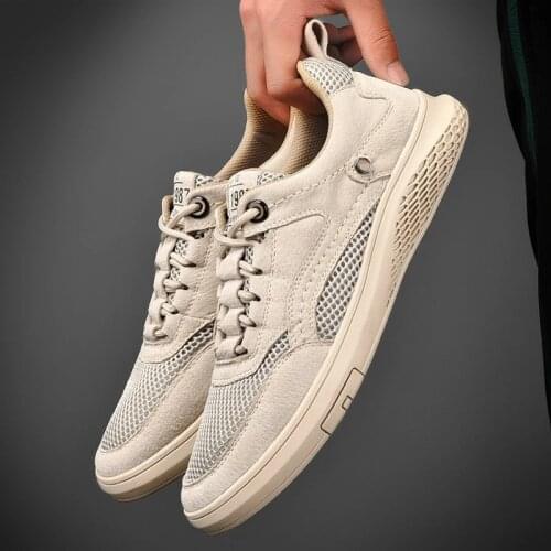 Men Shoes fashion Genuine Leather Loafers Breathable Autumn lace up comfortable Mesh Casual Shoes Outdoor Men Sneakers Shoes