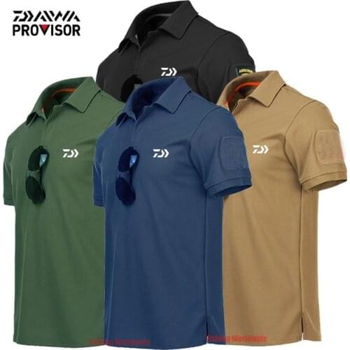 Military Tactical DAIWA Fishing T Shirt Outdoor Sport Quick Dry Lapel Short Sleeve Fishing Shirt Summer Hiking Fishing Clothings