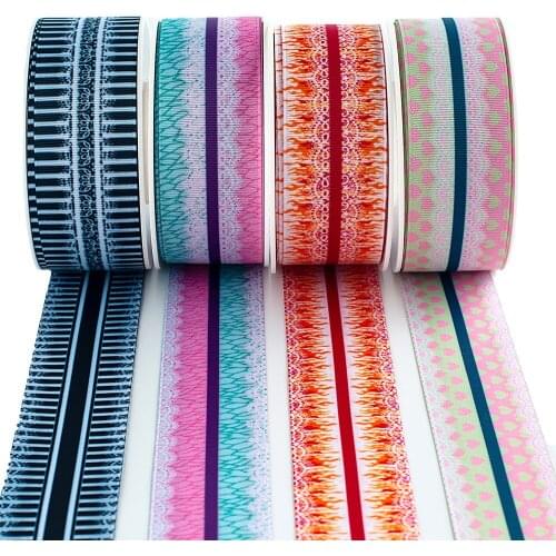 Japanese Flower Printed Double Faced Kimetsu No Yaiba Anime Grosgrain/Satin Ribbon 10 Yards for DIY Hair Bow