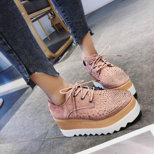 Spring Women Shoes Flat Platforms Rhinestone Lace-Up Wedges Sneakers Ladies Oxfords Woman Flats Casual shoes