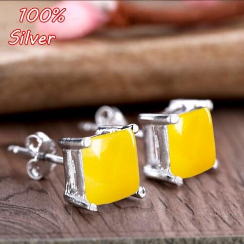 100% 925 Sterling Silver Color Earring Blank Nail Space For The DIY Honey Wax Stud Pin To The Square Ear Nail To 5*5mm Female