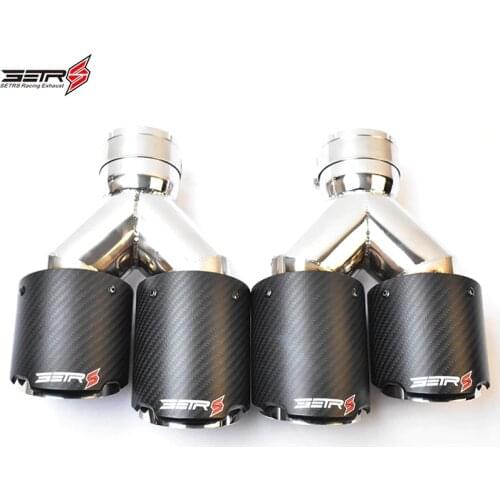 Setrs Logo 2PCS Y Style Universal Dual Matt Carbon Fiber Exhaust Tip Stainless Steel Exhaust Pipe Muffler Tip For BM 5 Series