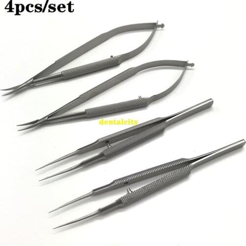 4pcs/set Ophthalmic microsurgical 12.5cm scissors+Needle holders +tweezers stainless steel surgical tools