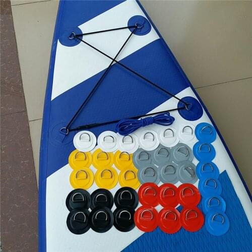 4Pcs PVC Inflatable Boat Stand up Paddleboard Stainless Steel D-ring Round Patch Pad & Elastic Shock Cord - Various Colors