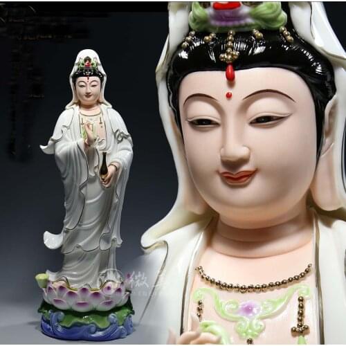 40cm large 2021 HOME high grade Buddha statue Guanyin Avalokiteshvara Buddha color Ceramic statue bless safe health good luck