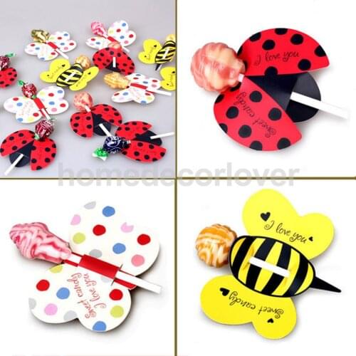 50pcs Lovely Lollipop Tags Cake Pop Decoration Candy Paper Kids Gift Wrap Package Honeybee/Ladybug/Butterfly
