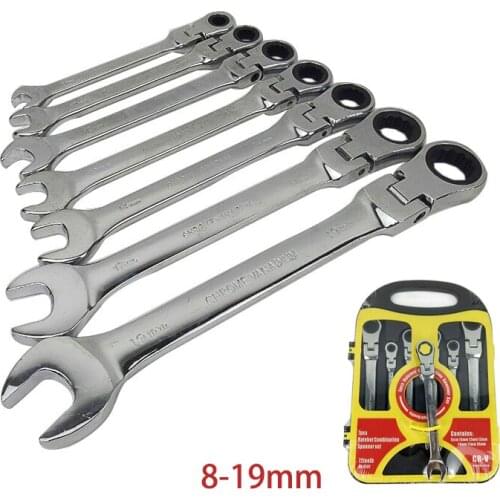 7pcs Wrench Combination Ratchet Wrench Gear Repair Set Hand Tools for Auto Torque Wrench Flexible Pivoting Head Spanner Set