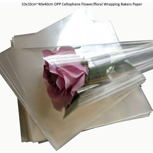 800pcs/lot 10x10cm~40x40cm Clear OPP Cellophane Flower/floral Wrapping Bakers Paper Candy Cake Cookie Packaging papers