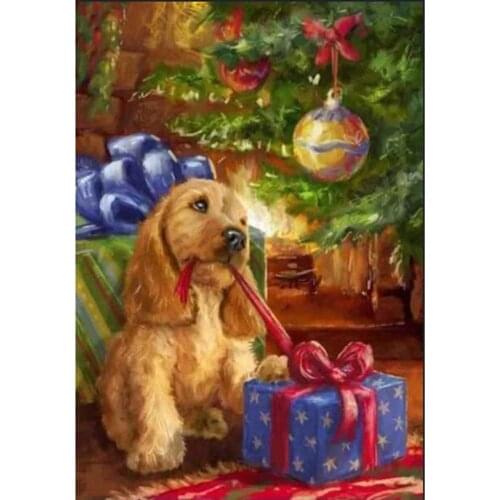 Diamond Embroidery Dog Christmas Decorative of Home,Picture of Rhinestones 5D Diamond Painting Cross Stitch Mosaic Kits