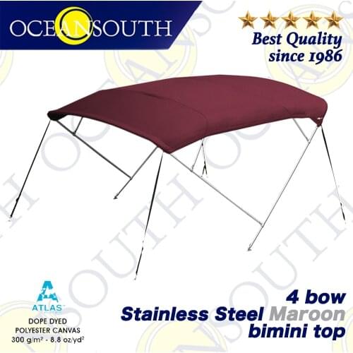 Oceansouth Stainless Steel 4 Bow Bimini 25mm 316 Tube Heavy-Duty Boat-cover Top Canopy Water Sun proof UV Protection Maroon
