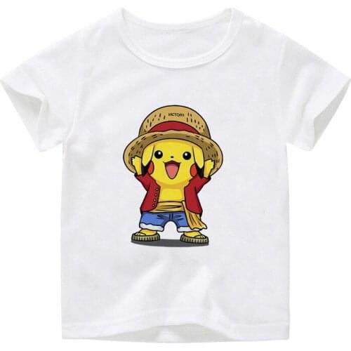 Pokemon Pikachu Childrens Short Sleeve T-shirts Summer White Polyester Print Cute Popular Round Neck Clothings Kids Boys Girls