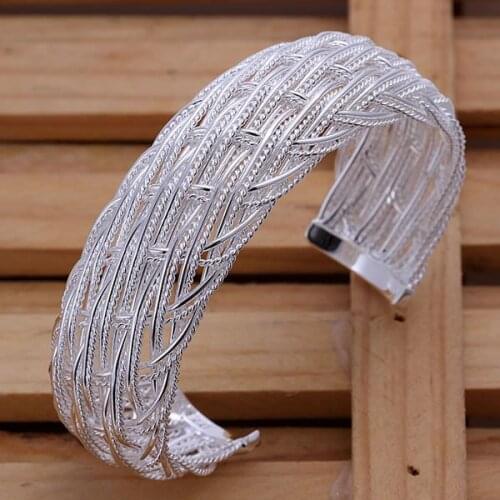 B139 Trendy Silver Color Bracelet 925 Fashion Jewelry Big Web Bangle /astajkaa Awwajoda