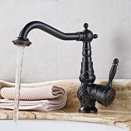 European Style Basin Carved Faucet Hot and Cold Copper Retro American Bathroom Table Basin Archaistic Faucet