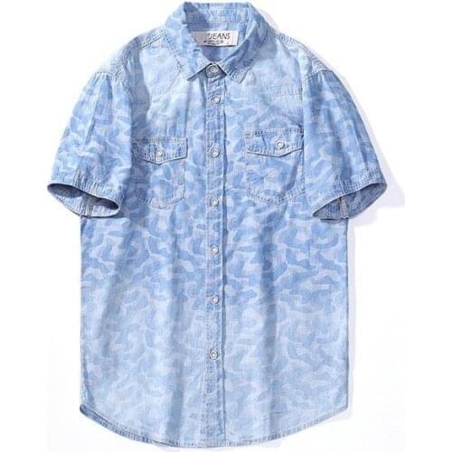 Hawaiian Floral Printed Mens Casual Shirt Summer Short Sleeve Single Breasted Beach Tops Streetwear Loose Cowboy Denim Shirts