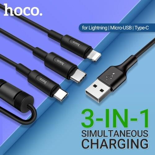 Hoco usb 3 in 1 charging cable for Lightning Type-C Micro USB С 1m 2A durable charger wire charge cord cheap cables usb c travel