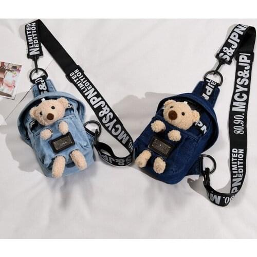 10Pcs/Lot cute bear canvas female chest bag Korean version of the wild student diagonal waist bag outdoor leisure shoulder bag