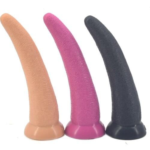 Curved Big Long Dildo Ox Horn Design Soft Silicone Penis Rough Surface Anal Plug Suction G Spot Stimulate Pussy Sex Toys