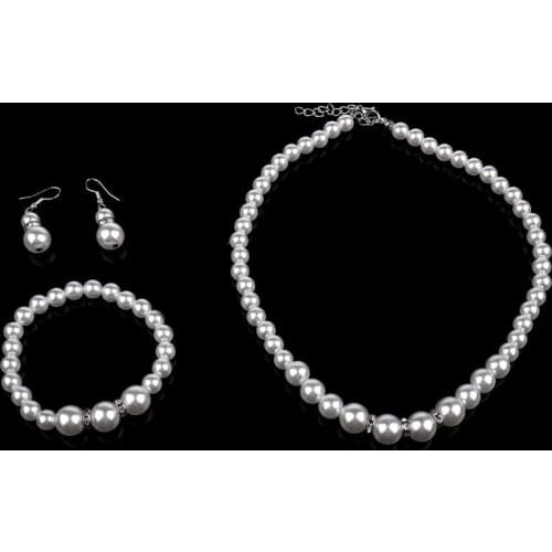 2021 New Faux Pearl Diamond Crystal Necklace Earrings Bracelet Set Jewelry for Women Wedding
