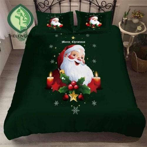 HELENGILI 3D Bedding Set Christmas Print Duvet Cover Set Bedclothes with Pillowcase Bed Set Home Textiles #YC-273