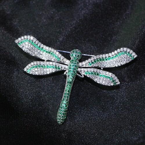 Red/Blue/Green Cubic Zirconia micro pave dragonfly Brooch Pin