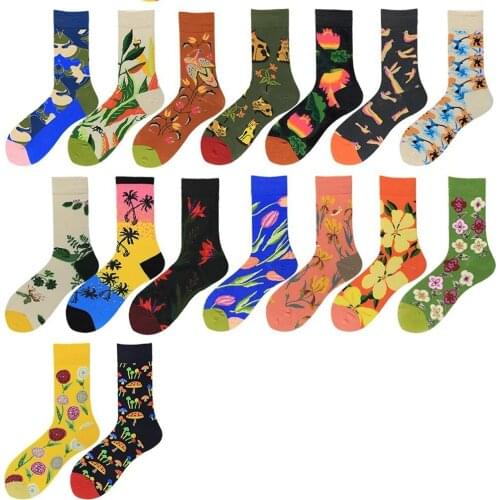 Peonfly Harajuku Creative Novelty Meias Flower Pattern Happy Socks Men Funny New Spring Summer Cotton Skateboard Chaussettes
