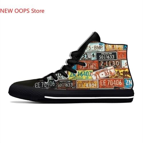 License Car plate number Novelty Design Lightweight High Top Canvas Shoes Men Women Casual Breathable Sneakers