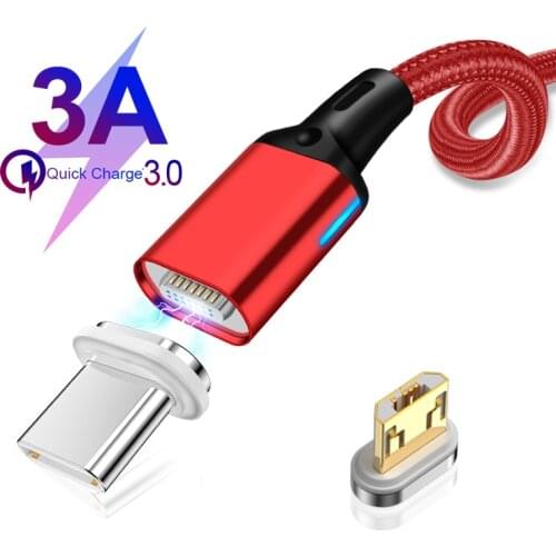 3A Magnetic Type C Micro USB Charging Cable 7 Pin Fast Charger Data Transmission LED Lighting Cable for Huawei Samsung Xiaomi
