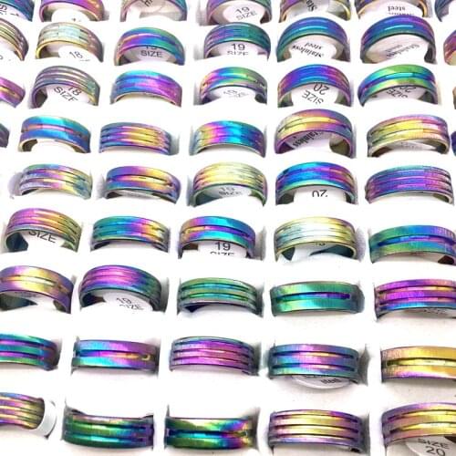 MixMax 50PCs Multicolor Fashion Womens Stainless Steel Rings Wholesale Lot Brand New Jewelry Party Ring