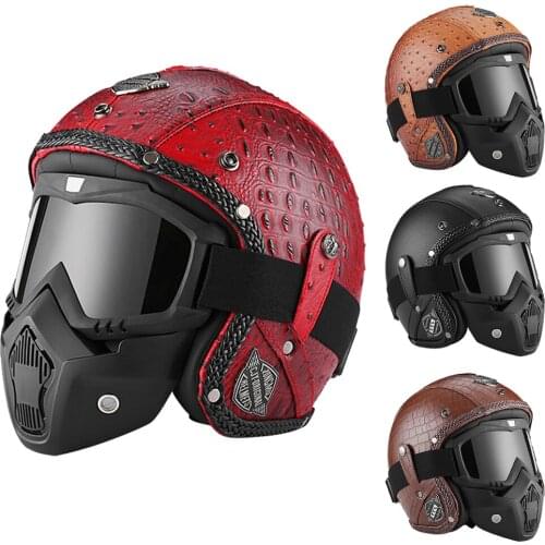 New Vintage PU Leather Open Face Motorcycle Helmet Men Women Cafe Racer Retro Motorbike Scooter Riding Jet Capacete Moto Casco