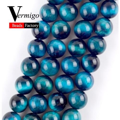 Natural Blue Zircon Tiger Eye Stone Round Loose Beads For Jewelry Making DIY Necklace Bracelet Charms Spacer Beads 4mm-12mm 15"