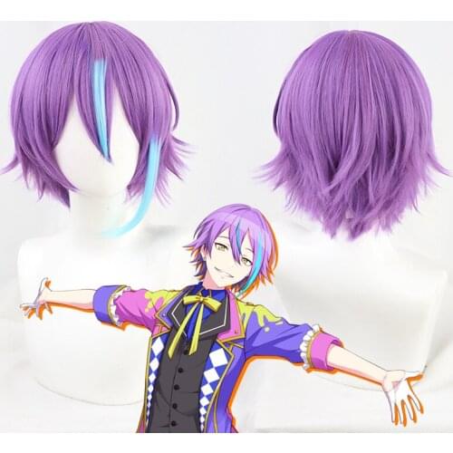 Kamishiro Rui Cosplay Wig Mixed Purple Blue Short Synthetic Hair Christmas Role Play Adult Men Women