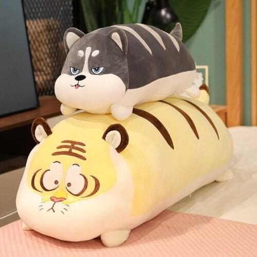 40-100cm Kawaii Tiger Plush Pillow Cartoon Dog Husky Dolls Bed Sleeping Cushion Stuffed Soft Toy for Children Kids Gift