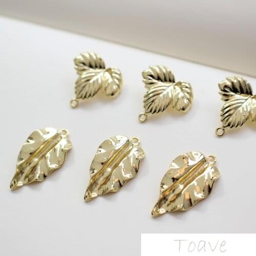 Spring Copper Plated 18K Real Gold Color Leaf Pendant DIY Materials Accessories