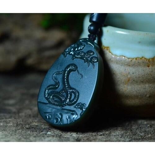 Natural Xinjiang Hetian Jade Green First Class Fine Material Zodiac Snake Pendant hp382