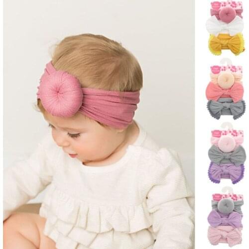 Citgeett Cute Girl Baby Bow Hairband Headband Stretch Turban Knot Head Wrap Newborn 3pcs Set