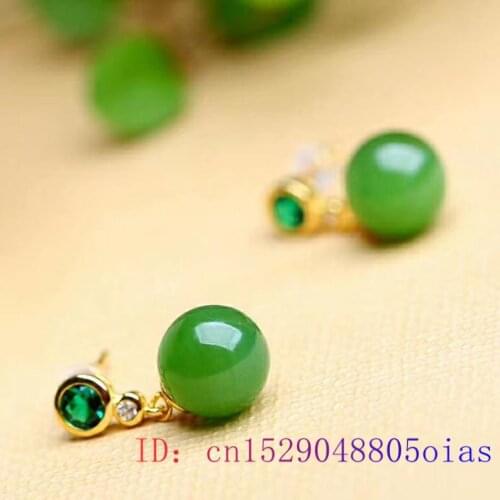 Green Jade Bead Ear Studs Zircon Amulet 925 Silver Fashion Gemstone Earrings Natural Jewelry Chalcedony Women Crystal Gifts