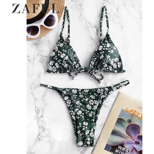 ZAFUL Tiny Floral Padded String Bikini Swimsuit