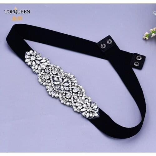 TOPQUEEN S394 Silver Sash for Bridesmaid Dress Jeweled Bridal Black Sash Waist Belt Female Sparkly Belt Wedding Elastics Sash