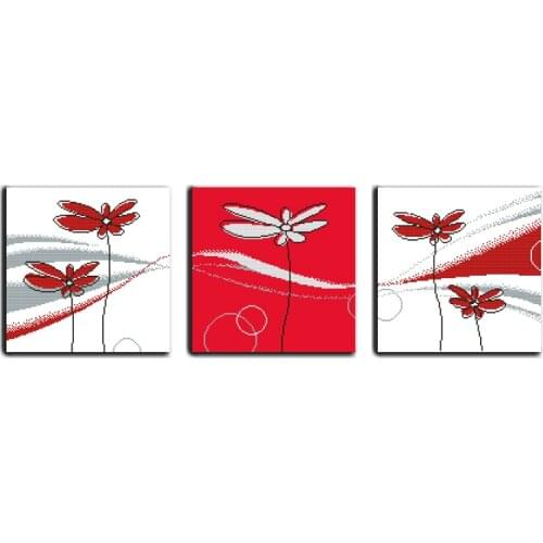 Triptych, flower cross stitch kit stamp count cross stitch pattern 11ct 14ct printed canvas embroidery DIY handmade needlework